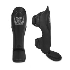 Top King New Leather Shin Guards for Muay Thai (Black, Medium)
