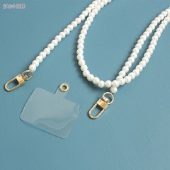 Pearl Smartphone Shoulder Strap, White/Gold & Silver, Approx. 120cm
