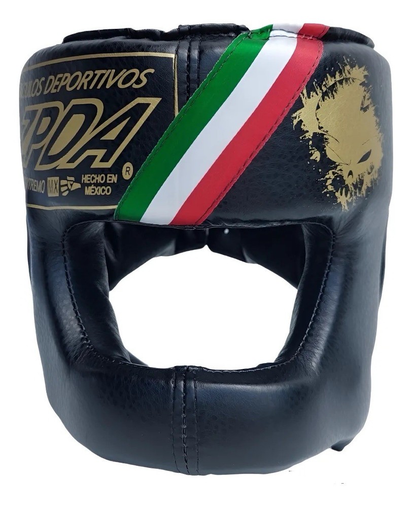 Black Leather PRO Boxing Full Face Headgear String Made In MEXICO Adults Zepeda