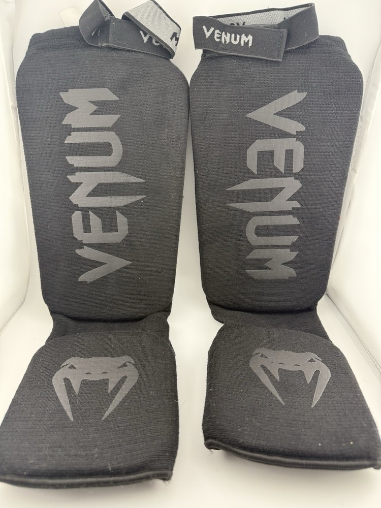 Venum Kontact Shin Guards Black on Black One Size