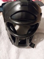 RevGear Black Leather Headgear With Removable Face Cage-Size L