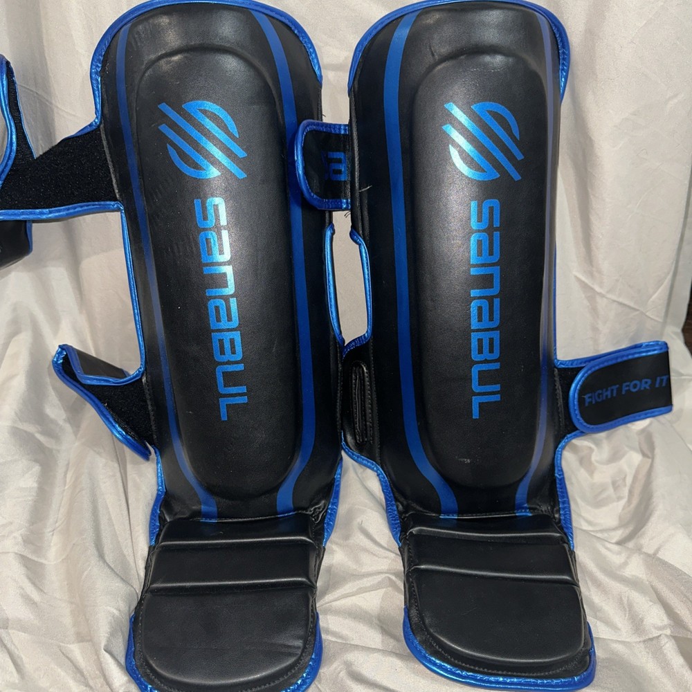 Sanabul Boxing & Martial Arts Shin Guards Pair Black and Blue S/M