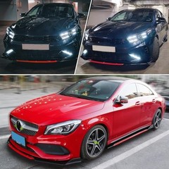 Universal Front Bumper Lip Chin Spoiler Black Front Bumper Lip+ Red Strut Rods