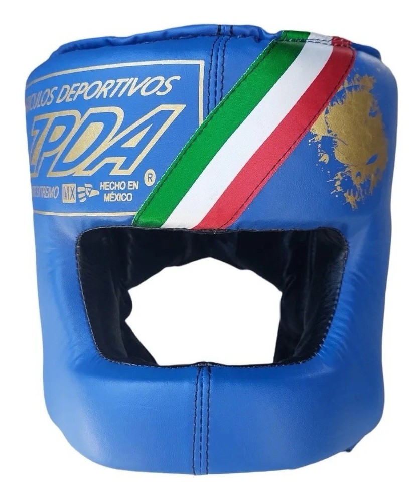 Blue Leather PRO Boxing Full Face Headgear String Made In MEXICO Adults Zepeda