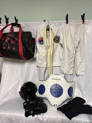 TAEKWONDO Bag & SPARRING GEAR LOT Chest Protector Shins Hands etc Head Sz M