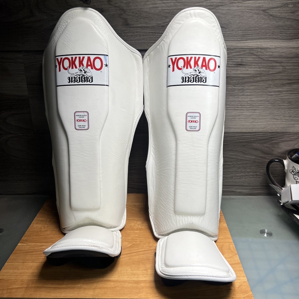YOKKAO Medium White Shin Guard . Hand Made Thailand Kick Boxing