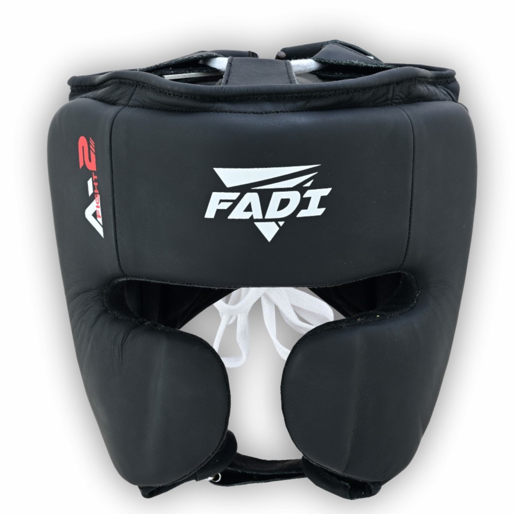 FADI A2 Elite Cowhide Leather Lace Up Boxing Headgear Sparring MMA Black Blue
