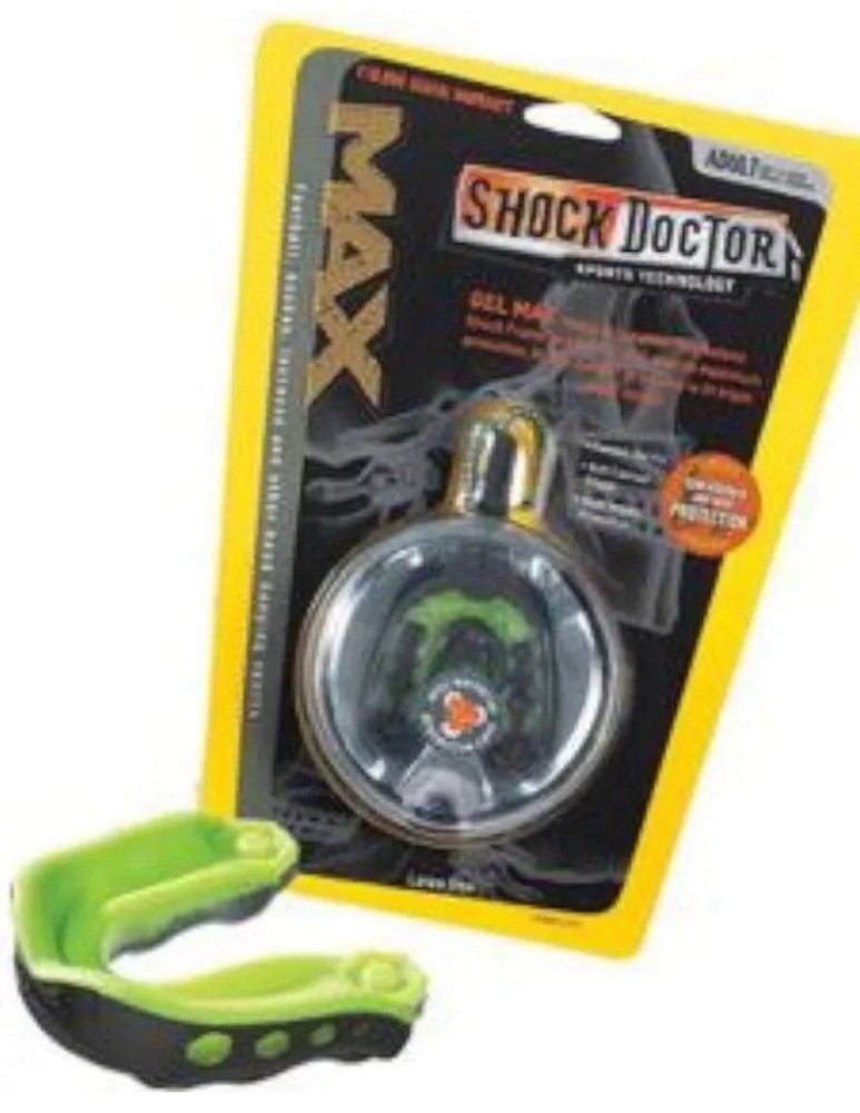 Shock Doctor Mouthguard Gel Max Heavy Duty Strapped Adult Latex Free Greene New