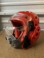ATA Sparring Helmet, Adult Red, Face Shield, Macho Martial Arts