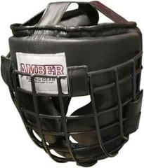 Amber Heavy Leather Headgear with Removable Face Mask, Adjustable Hook & Loop