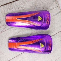 Adidas F50 Techfit Men’s Shin Guards Slip In Purple Orange USED FREE SHIPPING