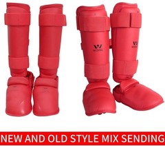 Wesing Karate Shin Instep Guard WKF Karate Shin Pad Red Medium