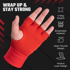 Boxing Hand Wraps Gel Inner Gloves | Padded for Large, Red
