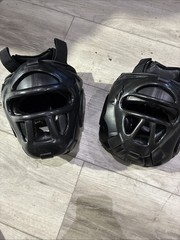 2x RevGear Premier Black Leather Headgear With Removable Facecage XS