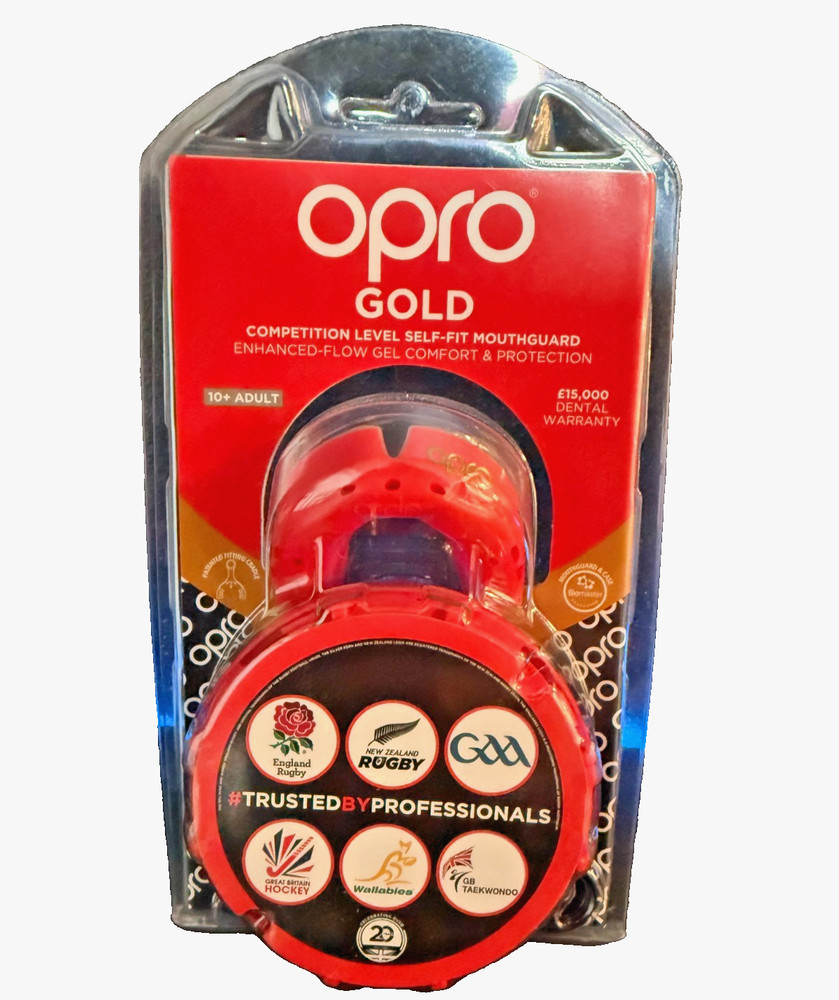 Opro Gold Mouthguard Youth & Adult Sports Dental Protection Football MMA RED