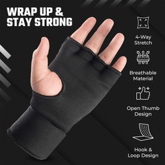 Gel Inner Gloves for Boxing, MMA & Muay Thai Padded Hand Wraps Black