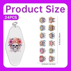 24PCS UV DTF Wraps for Motel Keychain,Skull UV DTF Wrap Smooth and Boho Floral