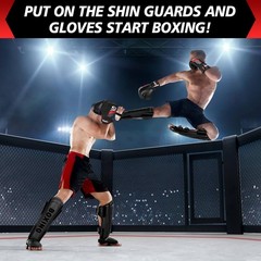 Kickboxing Shin Guards Muay Thai Shin Pads with 16 OZ Boxing Gloves, Adjustab…