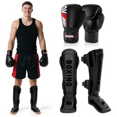 Kickboxing Shin Guards Muay Thai Shin Pads with 16 OZ Boxing Gloves, Adjustab…