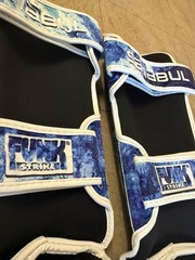 Sanabul Funk Strike XS Boxing Martial Arts Shin Guards Blue White Black