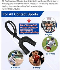 50PCS Sports Mouthguard w/ Strap Adult Soft Mouth Guard Boxing Hockey