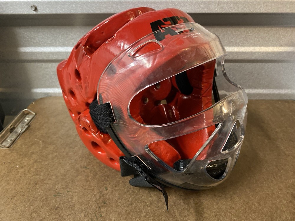 ATA Sparring Helmet, Adult Red, Face Shield, Macho Martial Arts