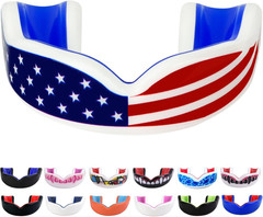Youth Sports Mouth Guard for Kids (USA Flag, Fangs, 20+ Colors to Choose From) M