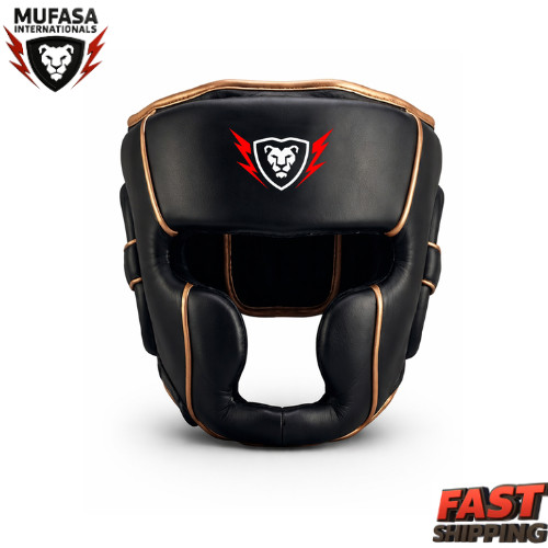 MUFASA INTERNATIONAL Cowhide Leather Boxing Headguard Sparring Kickboxing Gear