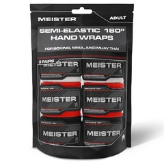 Meister Adult 180″ Hand Wraps for MMA Length, Black / Red / White