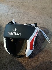 Century Brave Martial Arts Headgear L/XL Black White Red Sparring Head Guard