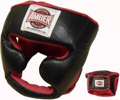 Amber Deluxe All Leather Headgear with Cheek Protection for Boxing, Kickboxing