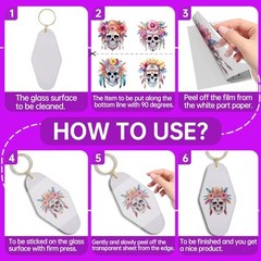 24PCS UV DTF Wraps for Motel Keychain,Skull UV DTF Wrap Smooth and Boho Floral