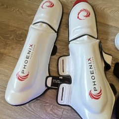 Phoenix Fight Gear Shin Guards Pair for Combat Sports Training – White/Red