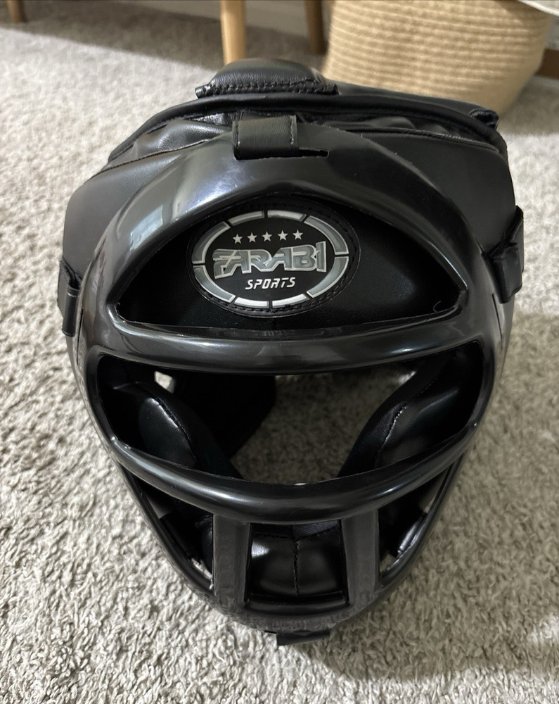 Farabi Sports Training Headgear w/ Removable Face Bar Grill Black Size L