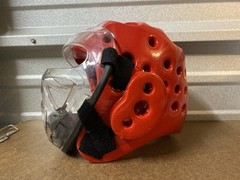 ATA Sparring Helmet, Adult Red, Face Shield, Macho Martial Arts