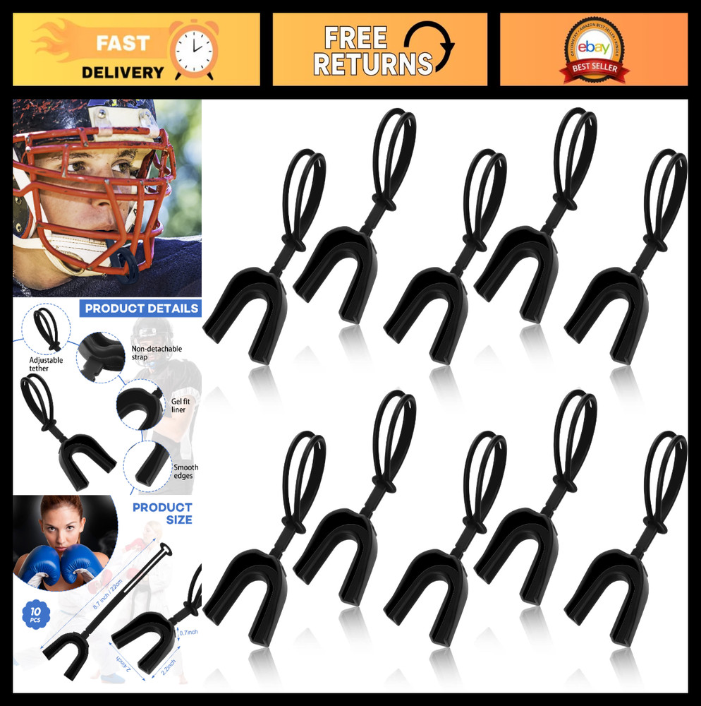 10 Pcs Strapped Mouth Guard Sports Mouthpiece for Football, Boxing, Basketball,