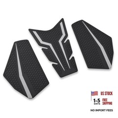Motorcycle Non-Slip Rubber Gas Tank Pads with Knee Grips – 3-Piece Gray