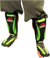 Amber Ultimate Shield Muay Thai Shin & Instep Guards, 100% Hi-Tec Skintex Leathe