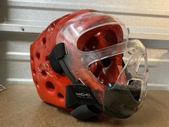 ATA Sparring Helmet, Adult Red, Face Shield, Macho Martial Arts