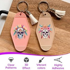 24PCS UV DTF Wraps for Motel Keychain,Skull UV DTF Wrap Smooth and Boho Floral