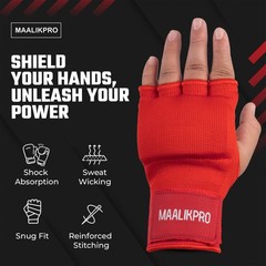 Boxing Hand Wraps Gel Inner Gloves | Padded for Large, Red