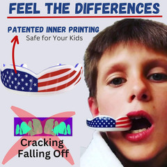 Youth Sports Mouth Guard for Kids (USA Flag, Fangs, 20+ Colors to Choose From) M