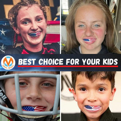 Youth Sports Mouth Guard for Kids (USA Flag, Fangs, 20+ Colors to Choose From) M