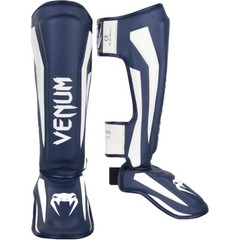 Venum Elite Lightweight Hook and Loop Shin Guards – White/Navy Blue