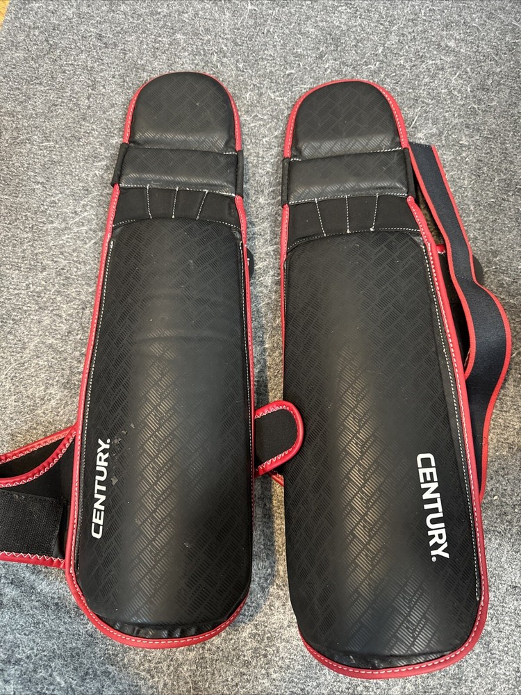 Century Martial Arts Shin Guards Brave MMA Size Lg/ XL Black Red Grab Tab