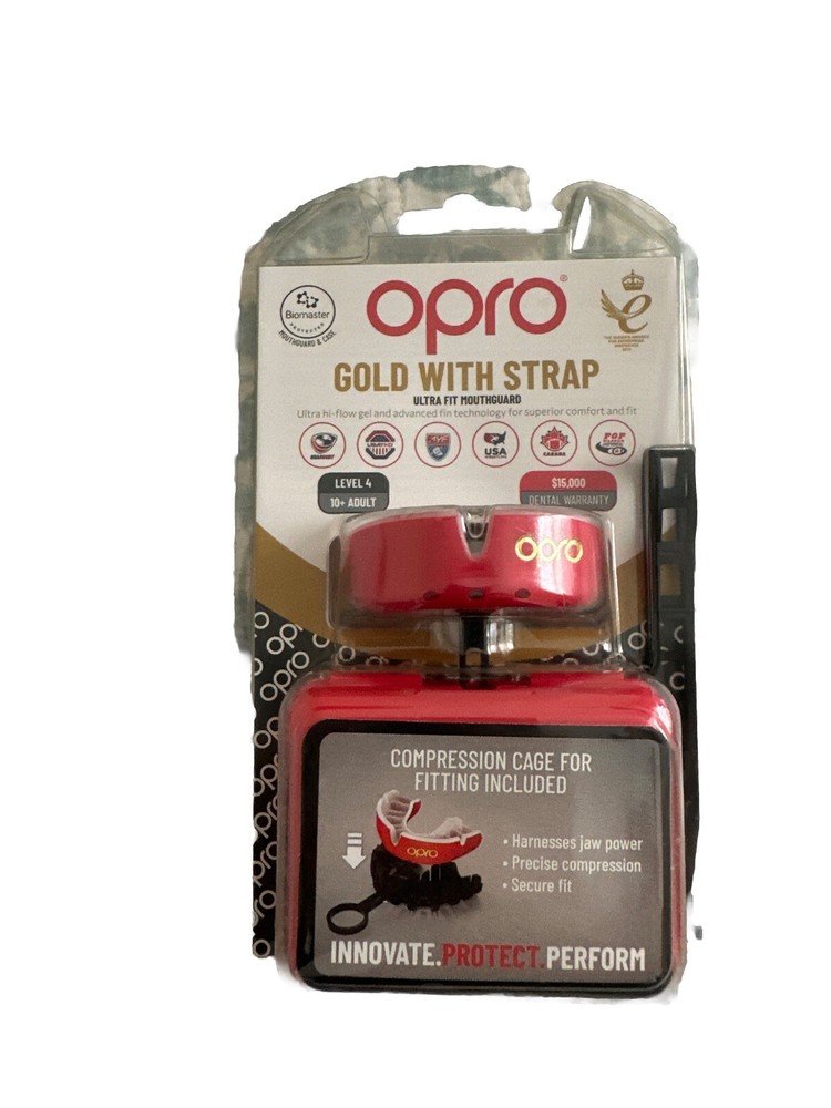 OPRO Gold Ultra Fit Mouthguard – Adult – 10 Years + – Red/White