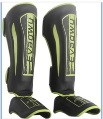 MMA Martial Arts Shin Guards ;Padded, Adjustable Muay Thai Leg Guards. Green, XL