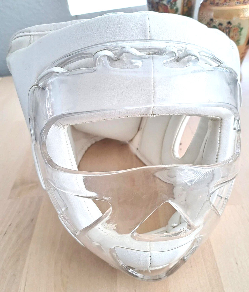 GTMA Martial Arts Headgear Clear Face Shield Sparring Helmet White Small