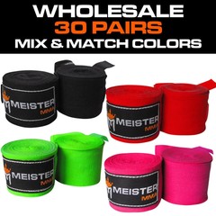 WHOLESALE 30 PAIRS – 180″ SEMI-ELASTIC HAND WRAPS – MEISTER MMA Boxing MIX/MATCH
