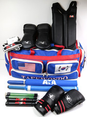 ATA Black Belt Academy Taekwondo Karate Sparring Gear Duffle Bag and Pads Lot